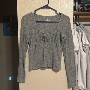 Hollister Top, Must Have Collection, Grey ribbed long sleeve with ruched bust
